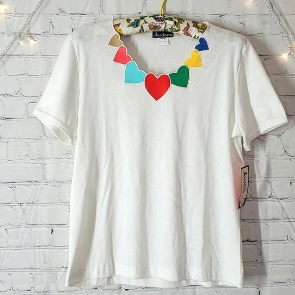 🆕️NWT 90s Vintage Jordana Rainbow Heart Neck Single Stitch Pride Tee USA Made - Picture 9 of 15